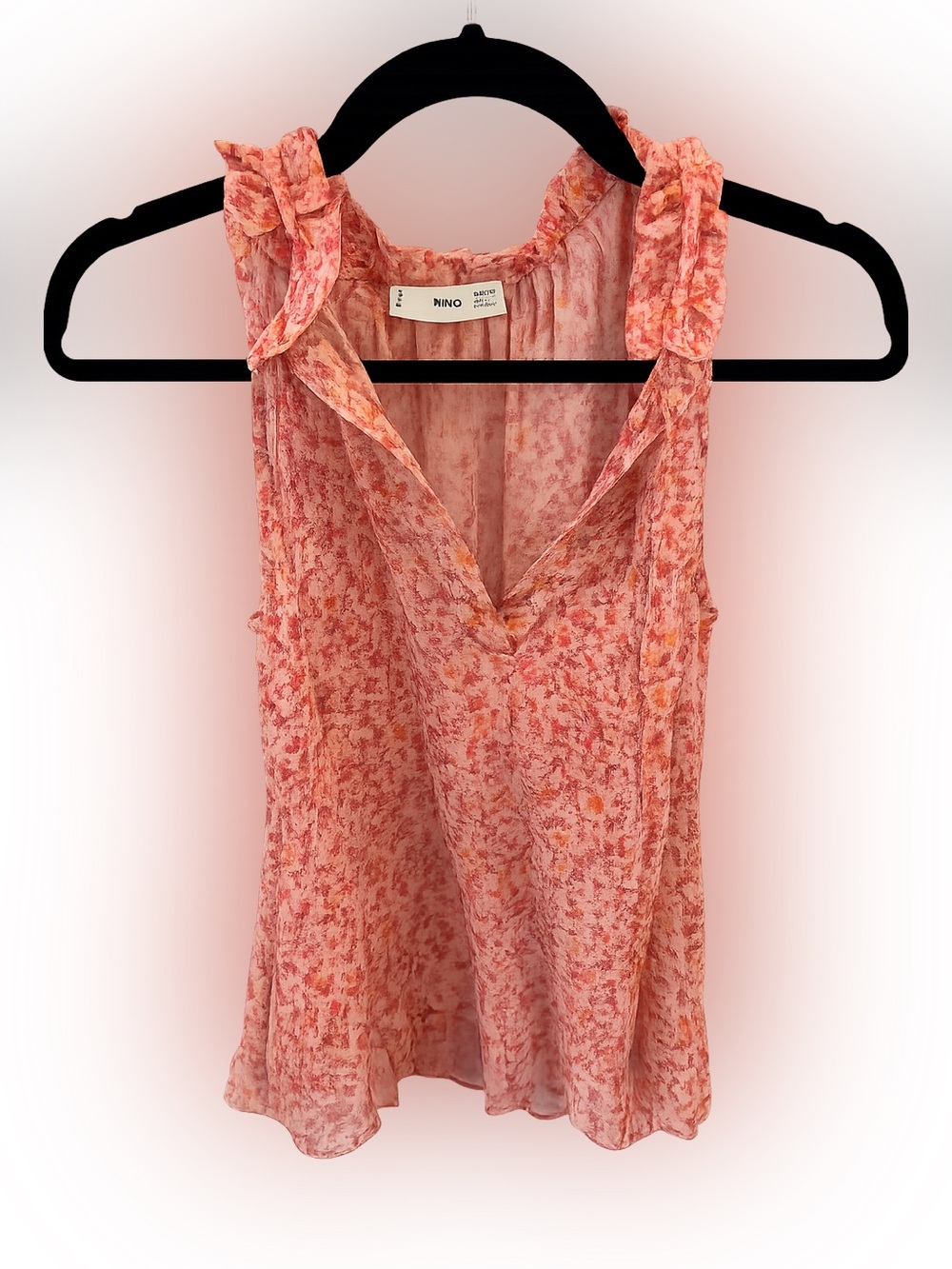 Mango Pink & Yellow Floral Ruffle V-Neck Camisole Size Small